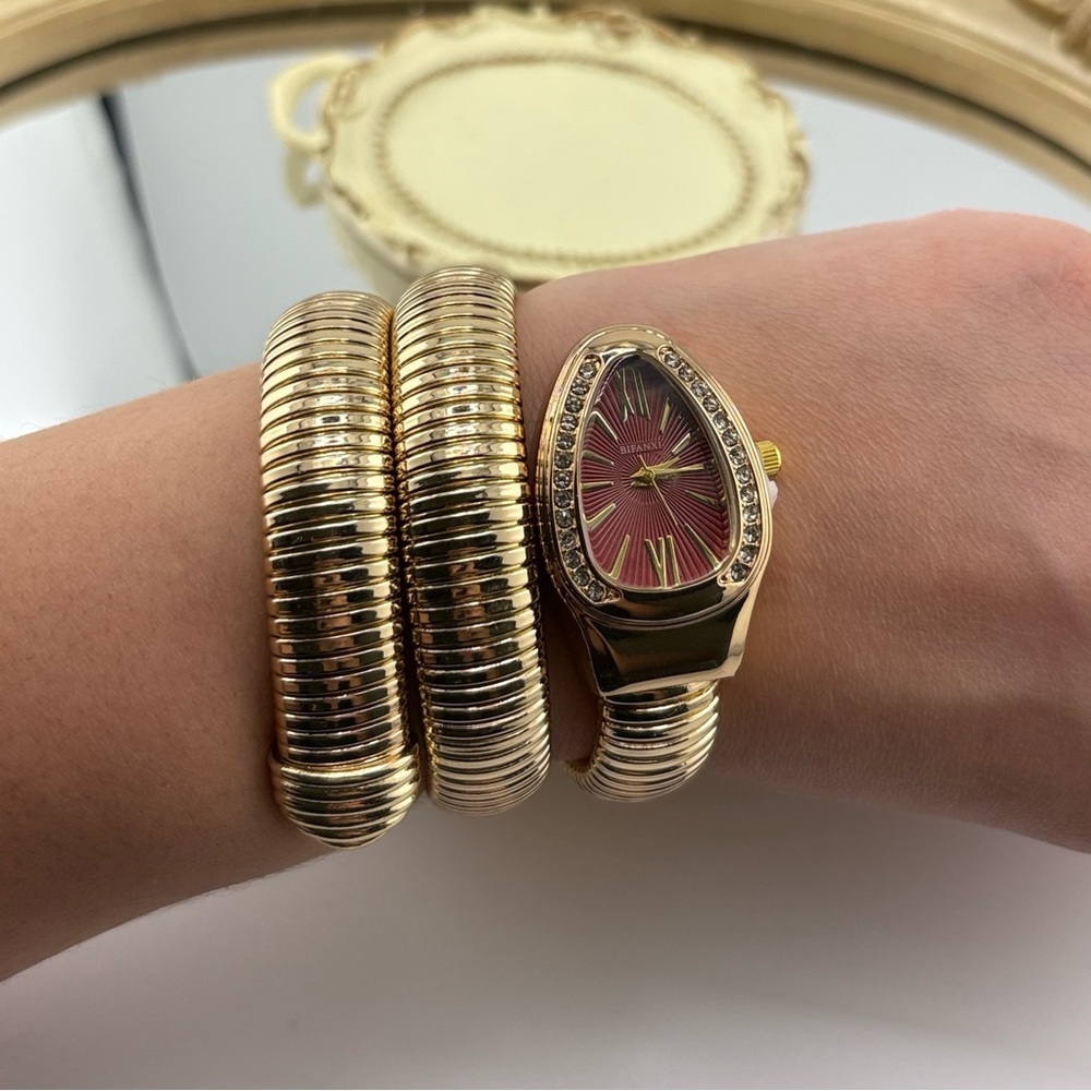 Serpenti Wrap Bracelet Watch – Gold Tone / Burgundy Dial ✨ - Picture 12 of 14